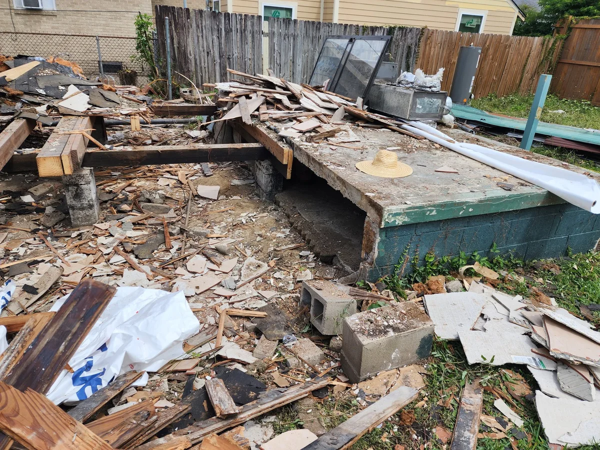 During construction: removal of the deteriorated addition.